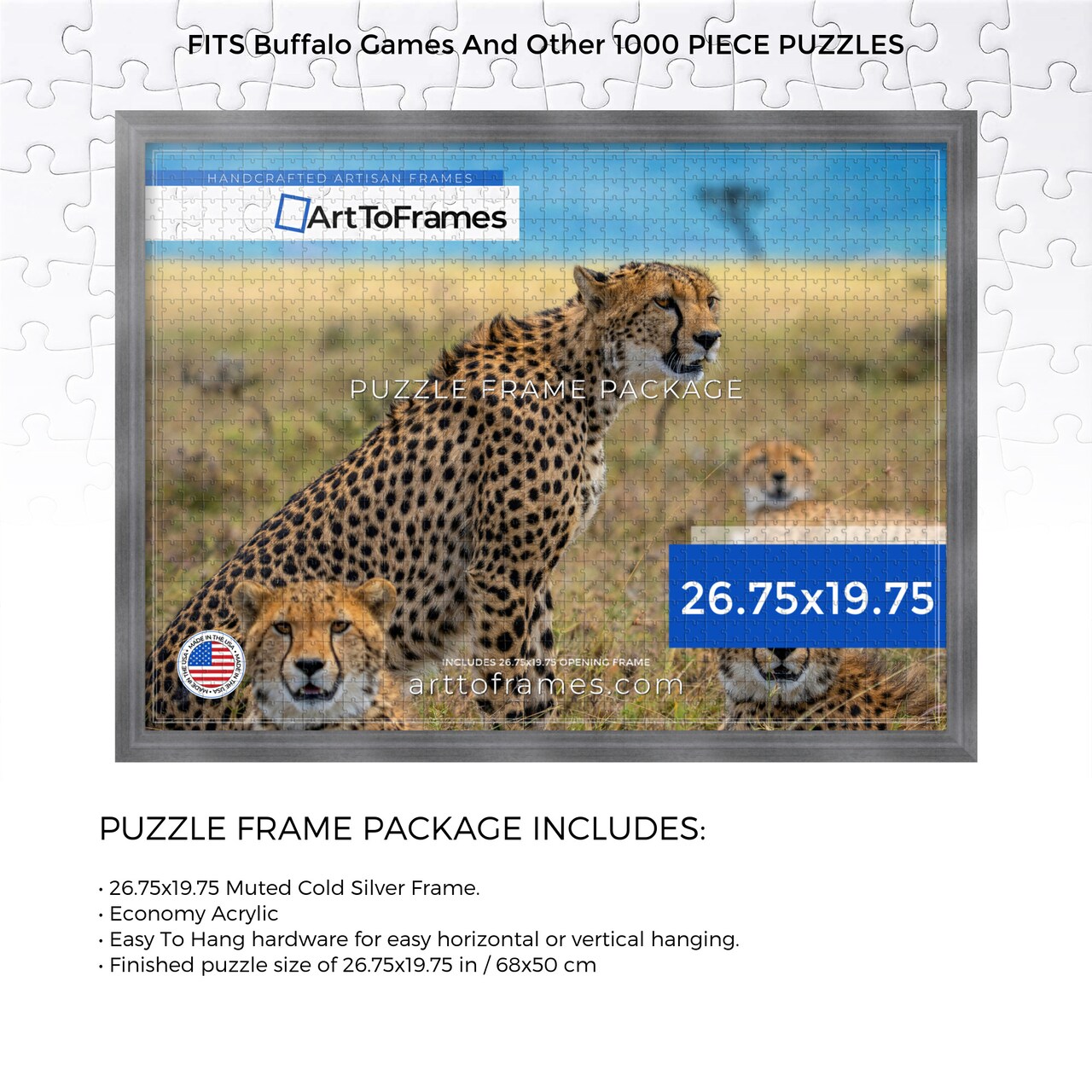 ArtToFrames 26.75x19.75 INCH / 68x50 CM Puzzle Frame for 1000 piece Puzzles.This 1.25 Inch Custom MDF Frame for Puzzles Comes with Economy Acrylic, Available in Multiple Colors